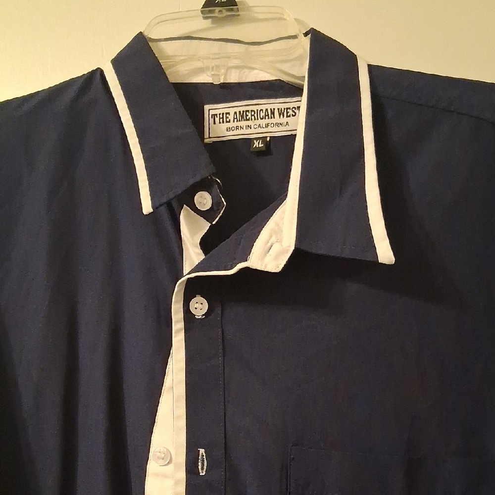 American West Men's Dark Blue and White Button Down Shirt